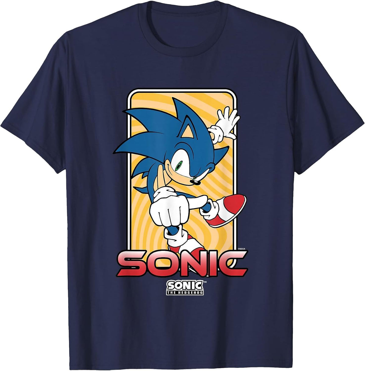 Sonic The Hedgehog Thumbs Up Wavy Portrait T-Shirt - Navy Blue