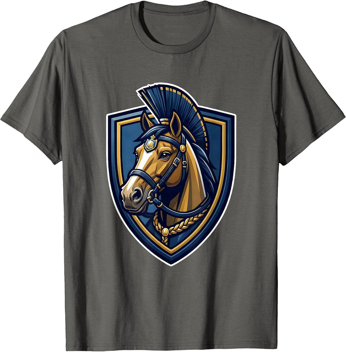 Ceremonial Police Horse Illustrated Graphic T-Shirt - Asphalt Grey