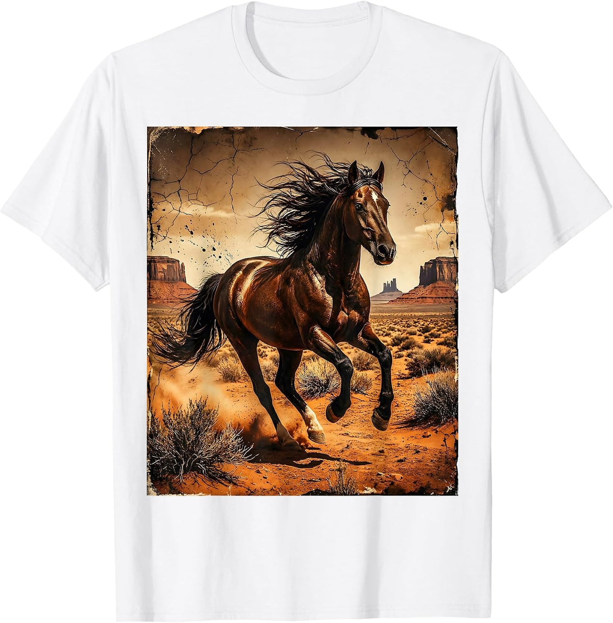 Men's Horse Galloping Desert Landscape Rodeo Graphic T-Shirt - White