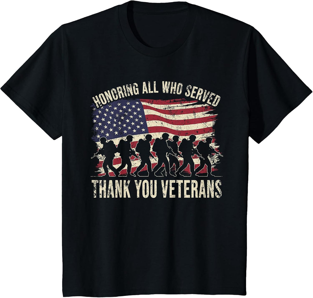 Honoring All Who Served Thank You Veterans Day Patriotic T-Shirt - Black