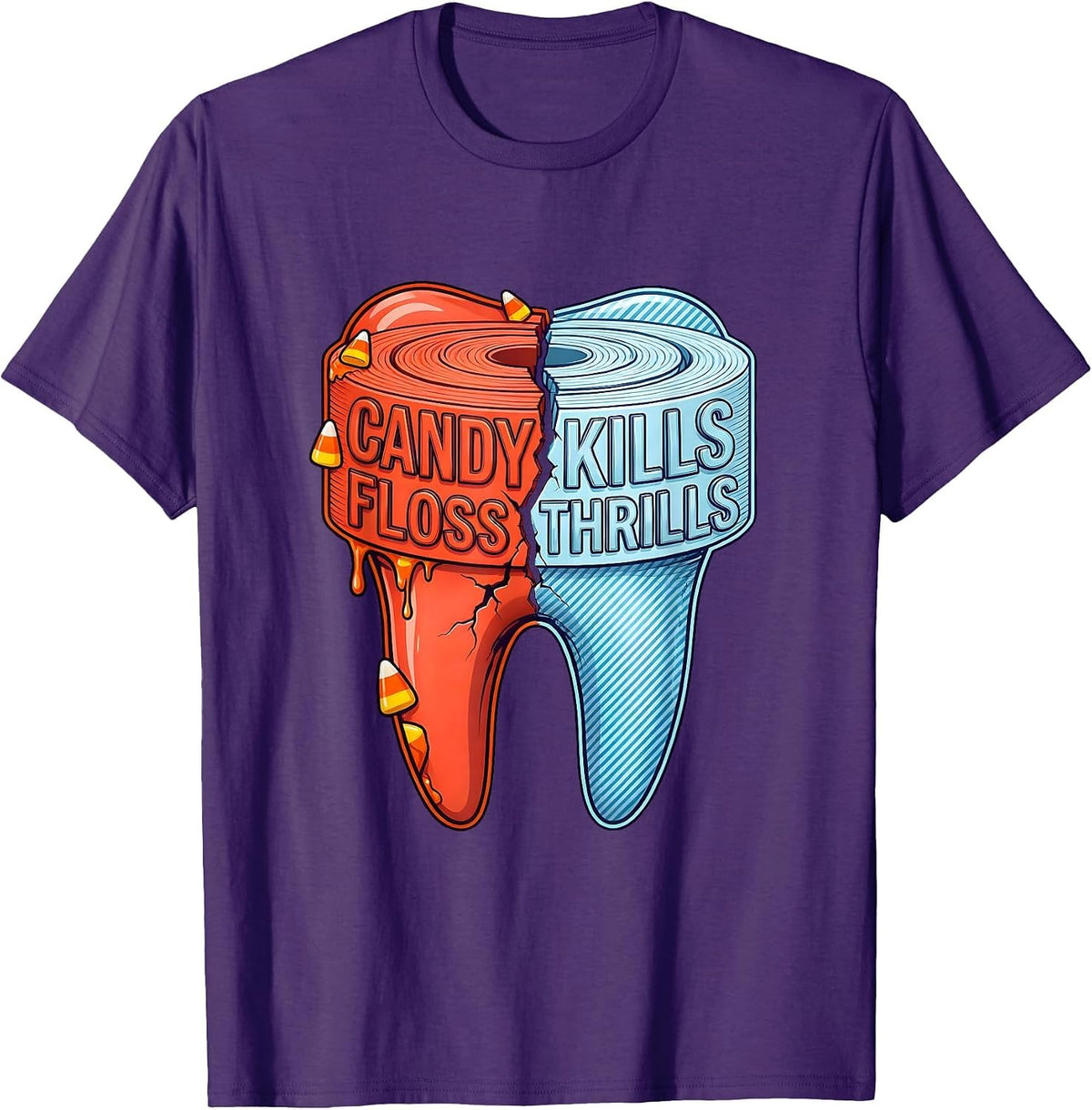 Halloween Dental Candy Kills Floss Thrills Design T-Shirt - Purple