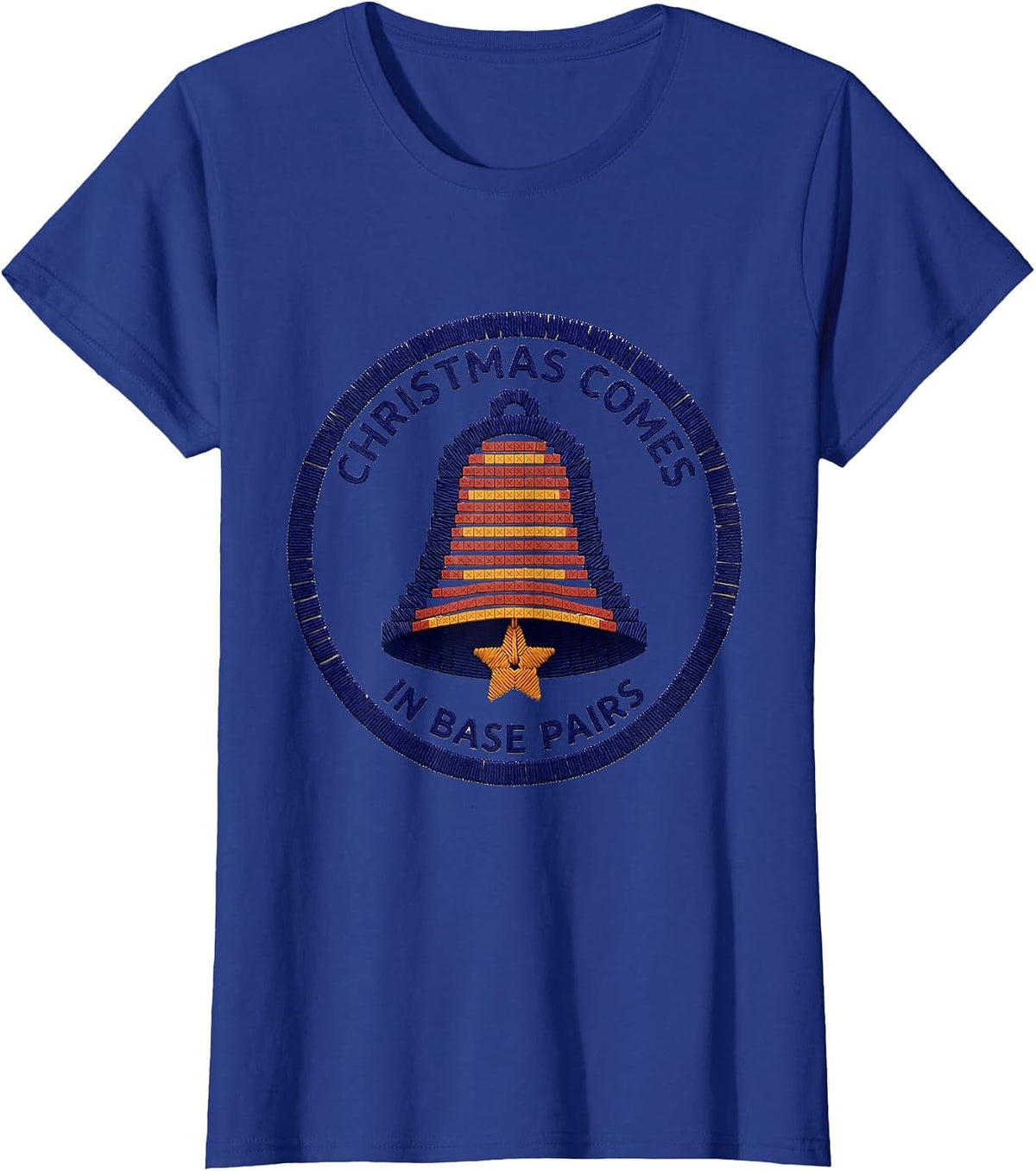 Women's Christmas Comes in Base Pairs Science Teacher DNA Humor T-Shirt - Royal Blue
