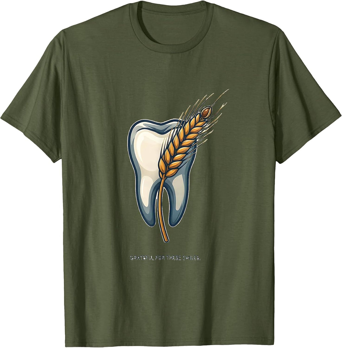 Grateful For These Smiles Funny Dental Christmas T-Shirt - Olive Green