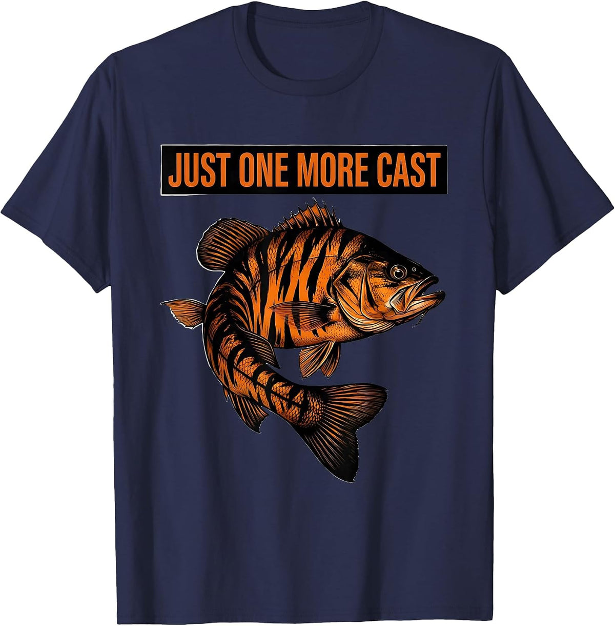 Just One More Cast Fishing Graphic Design T-Shirt - Navy Blue