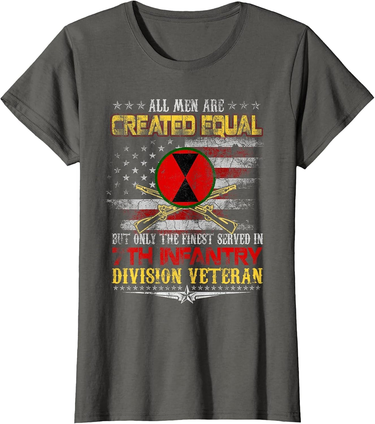 All Men Created Equal 7th Infantry Division Veteran Military T-Shirt - Asphalt Grey