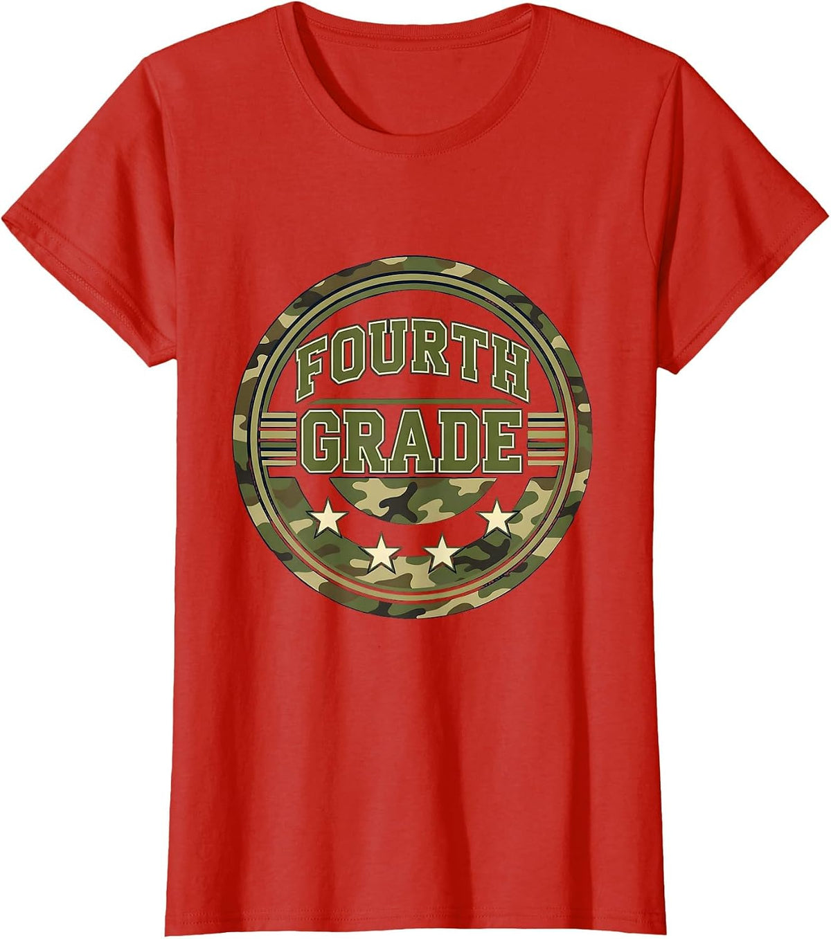 Women's Fourth Grade Camo Back To School Boys Grade Badge T-Shirt - Red