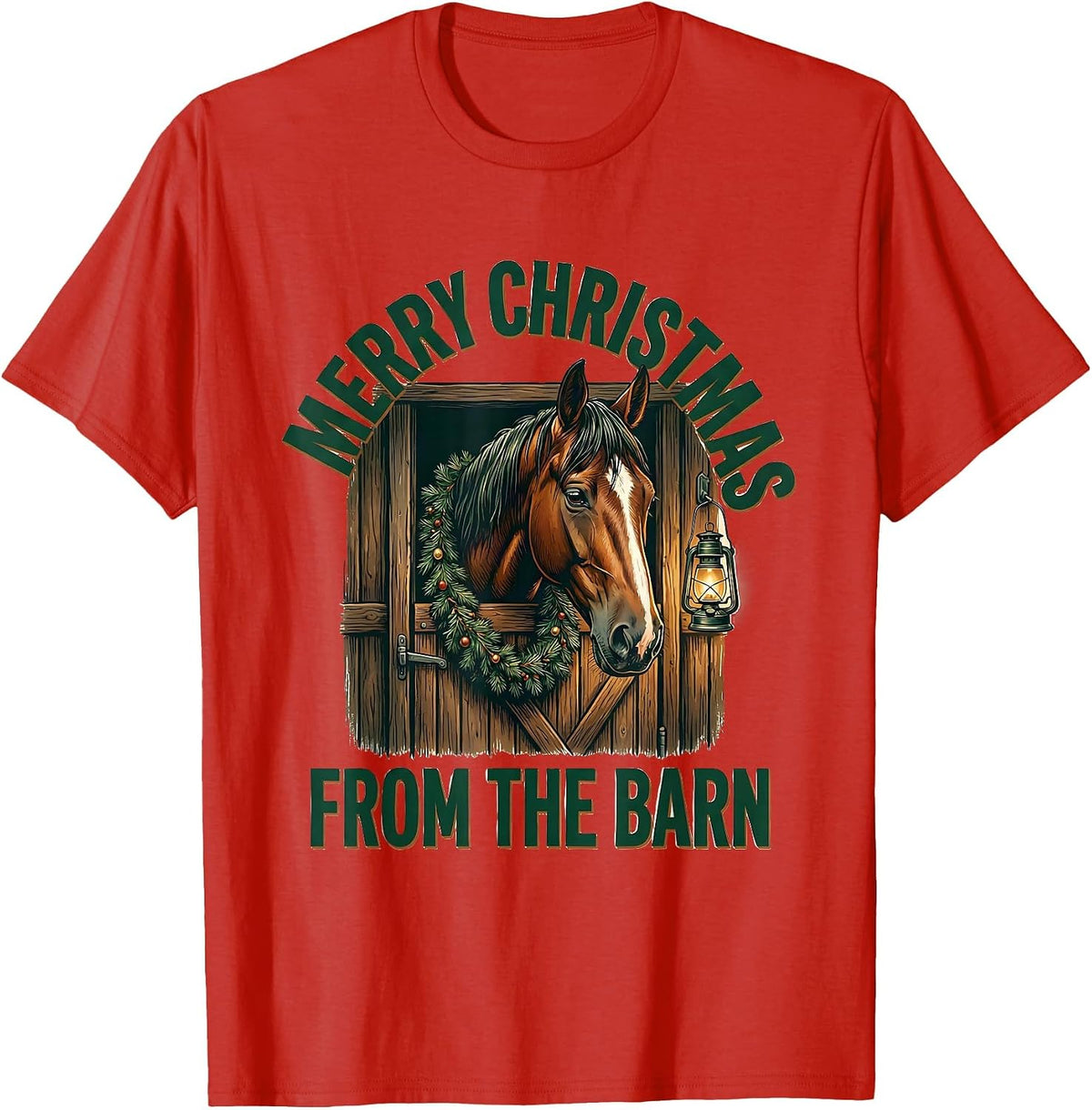 Men's Merry Christmas From The Barn Horse Lover Holiday Equestrian T-Shirt - Red