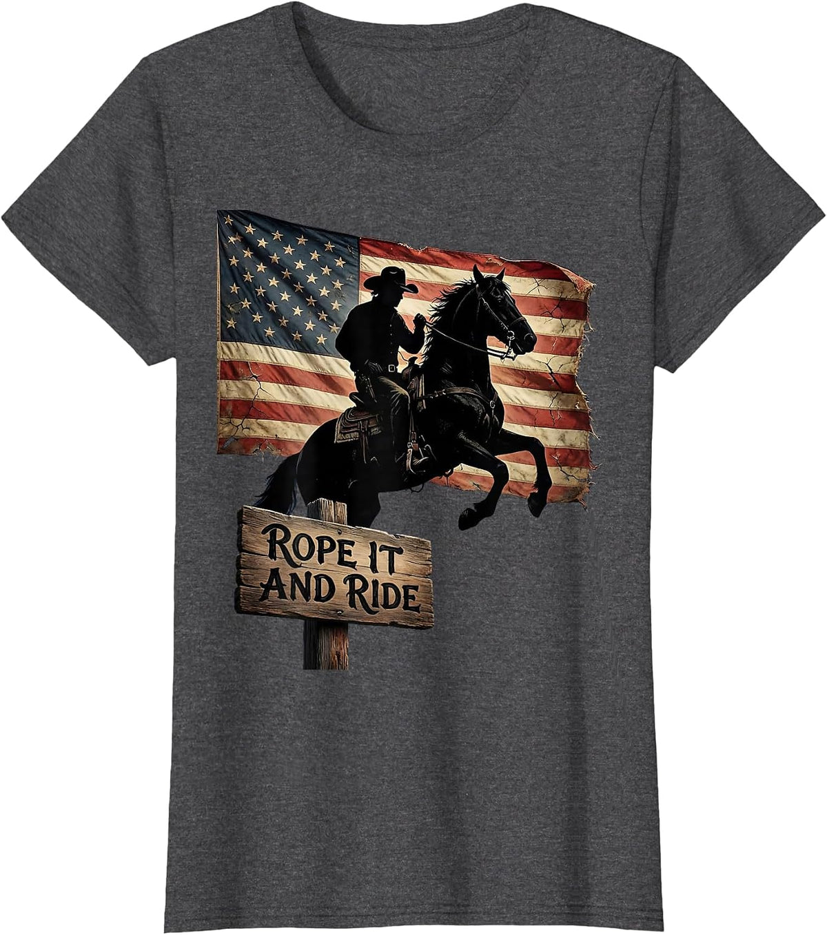 Women's Rope It and Ride Western Cowboy Design T-Shirt - Dark Heather Grey