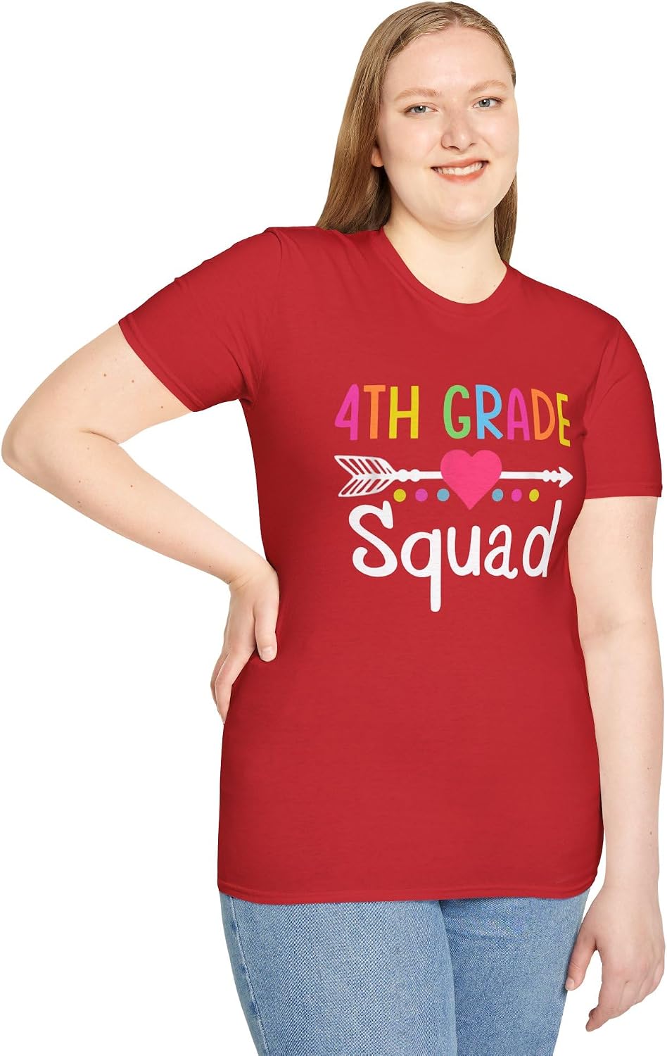 4th Grade Squad T-Shirt | Colorful Arrow Heart Teacher Student Tee - Red