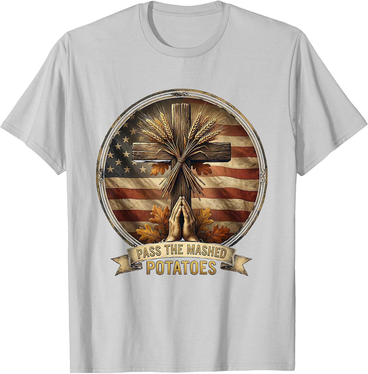 Men's Pass the Mashed Potatoes Thanksgiving Design T-Shirt - Silver Grey