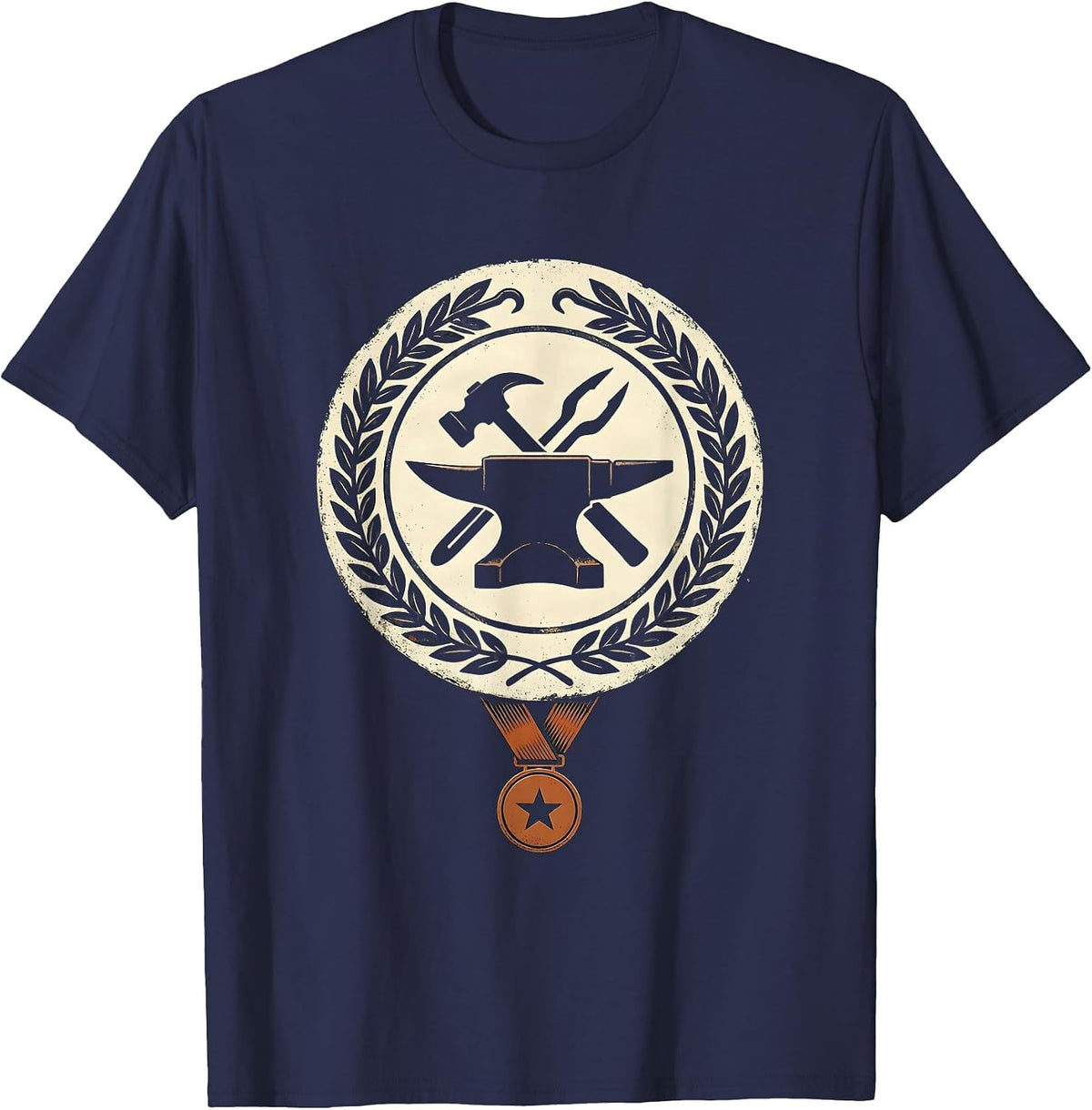 Sealed Anvil Wreath Vintage Blacksmith Trade Pride T-Shirt - Navy Blue