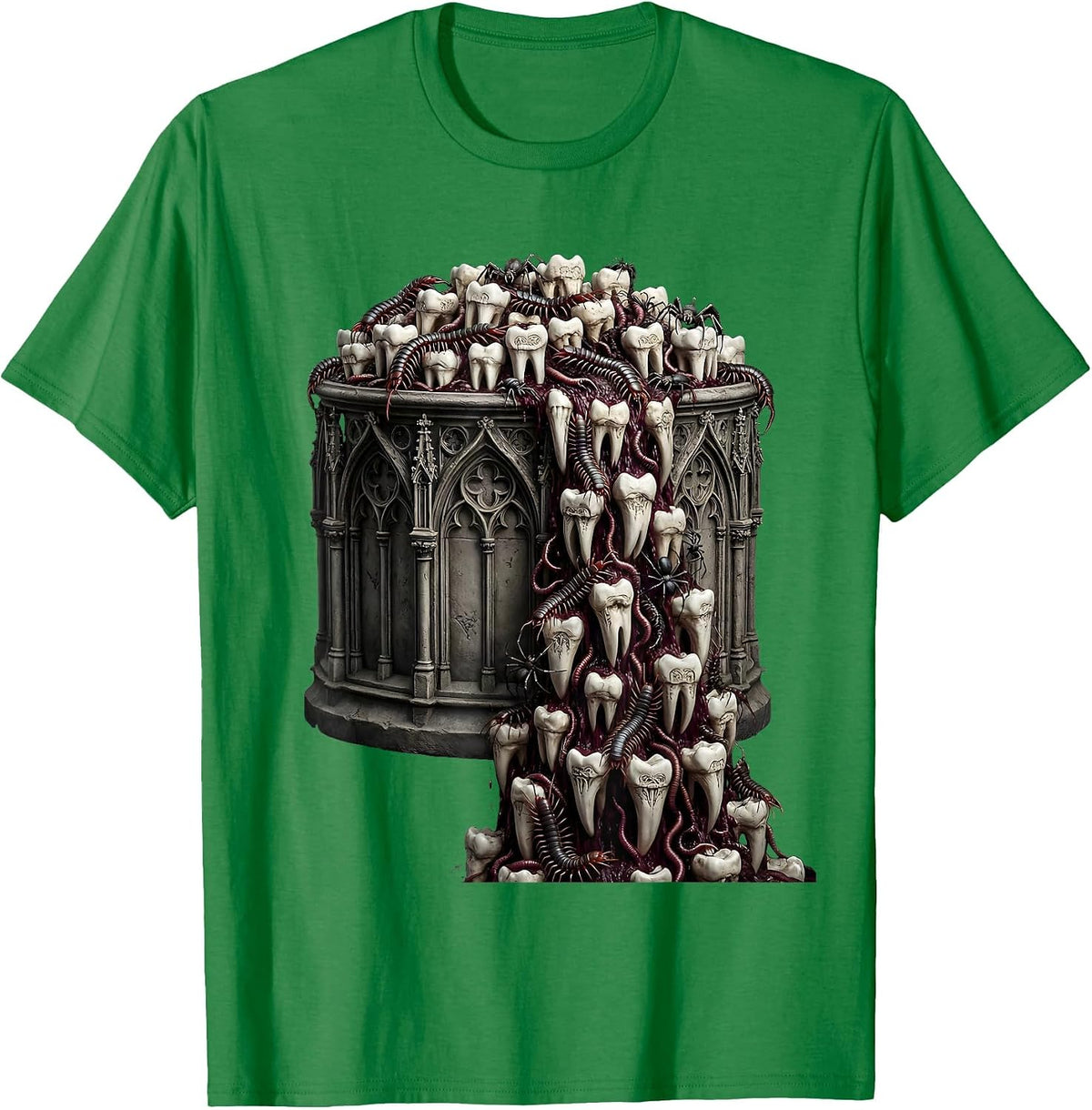Men's Dental Halloween Candy Bucket Creepy Teeth T-Shirt - Kelly Green