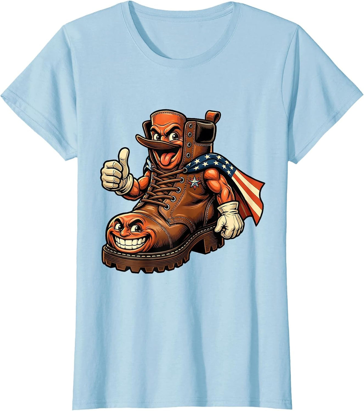 Labor Day Worn Work Boots American Flag Graphic T-Shirt - Baby Blue