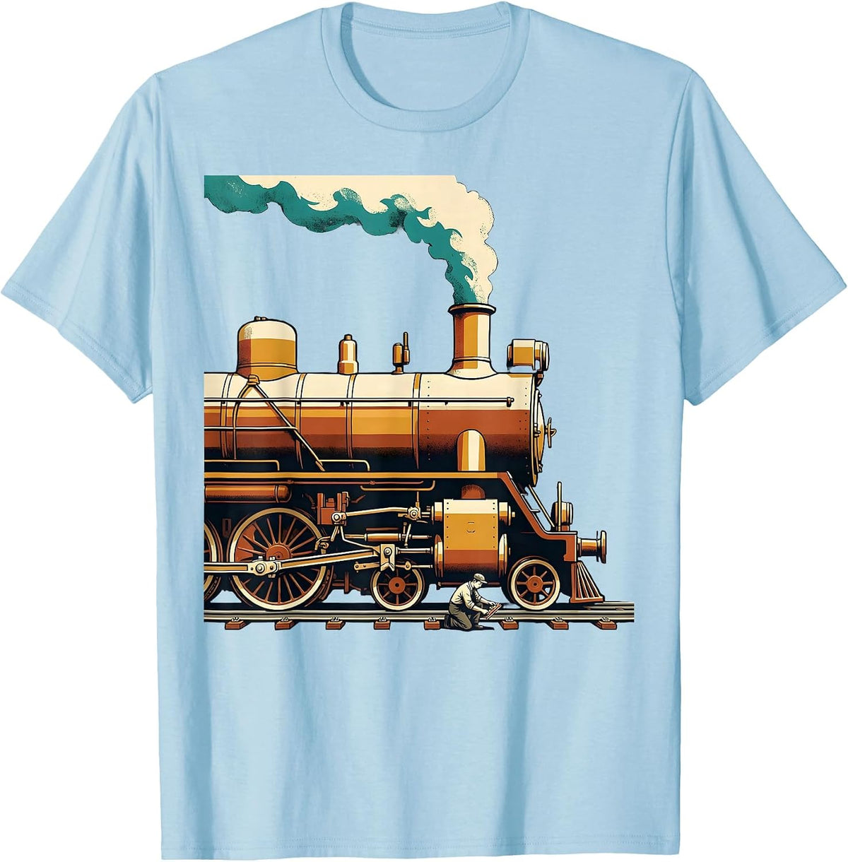 Men's Oversized Steam Locomotive Model Railroad Hobbyist Humor T-Shirt - Baby Blue