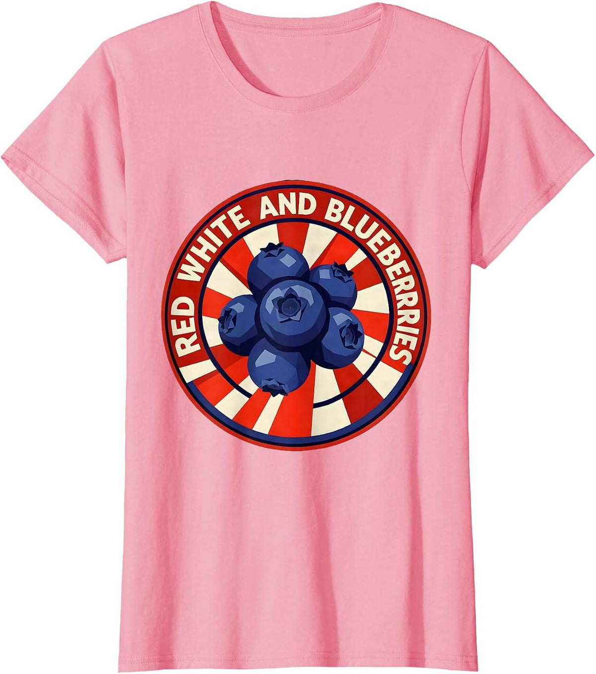 Women's Red White and Blueberries Patriotic Fruit Design T-Shirt - Pink
