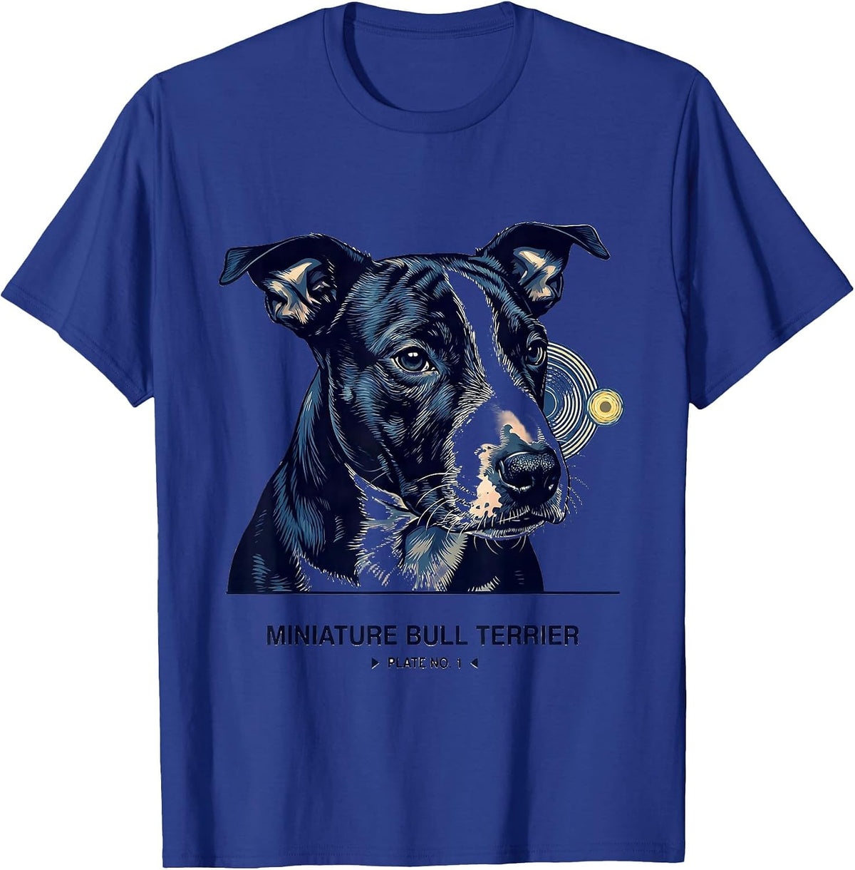 Men's Miniature Bull Terrier, Plate No. 1 Van Gogh Style Starry T-Shirt - Royal Blue