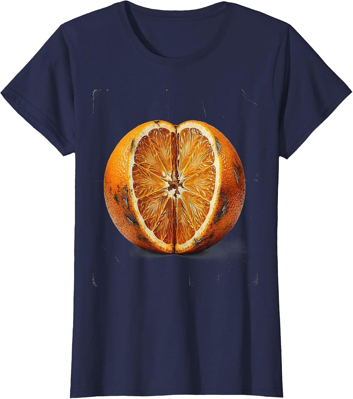 Women's Orange Teacher Open Book Fruit Illustration T-Shirt - Navy Blue