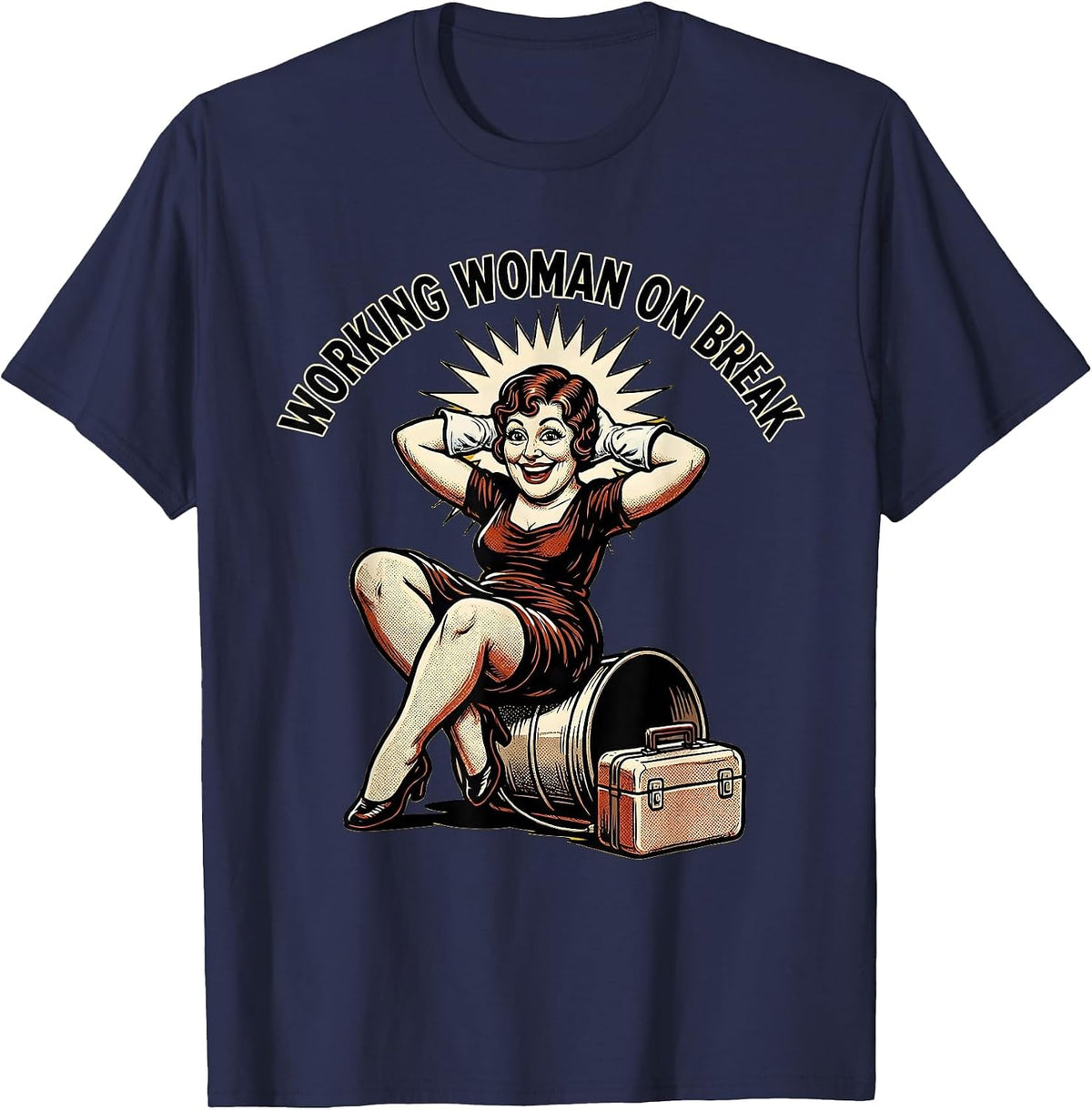Working Woman On Break Labor Day Design T-Shirt - Navy Blue