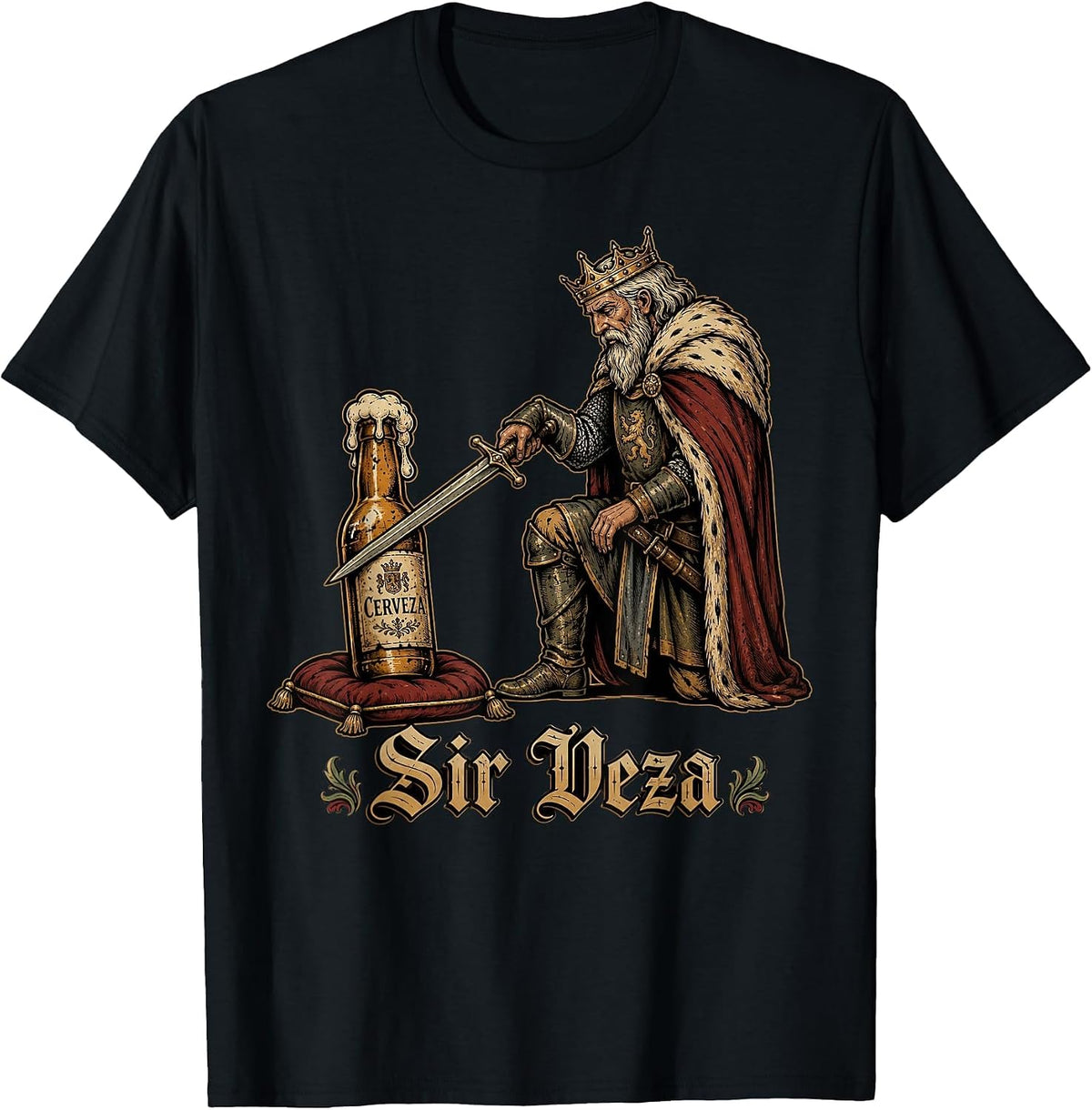 Sir Veza Funny Beer Medieval King Cerveza Cinco De Mayo T-Shirt - Black