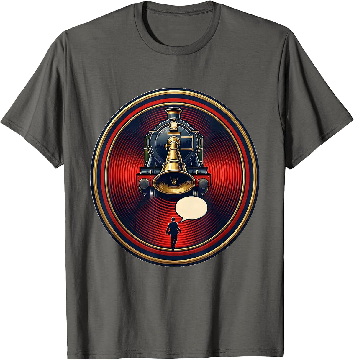 Railway Seal Train Hobbyist Humor Emblem T-Shirt - Asphalt Grey