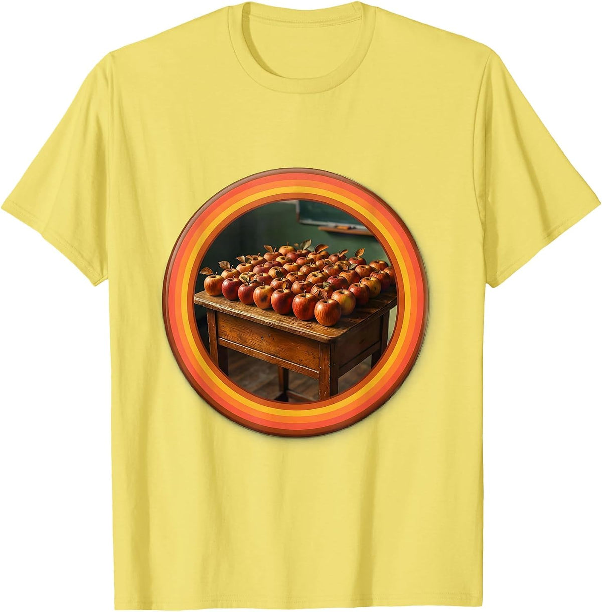 Men's PreK Teacher Apple Desk Illustration Gift T-Shirt - Lemon Yellow