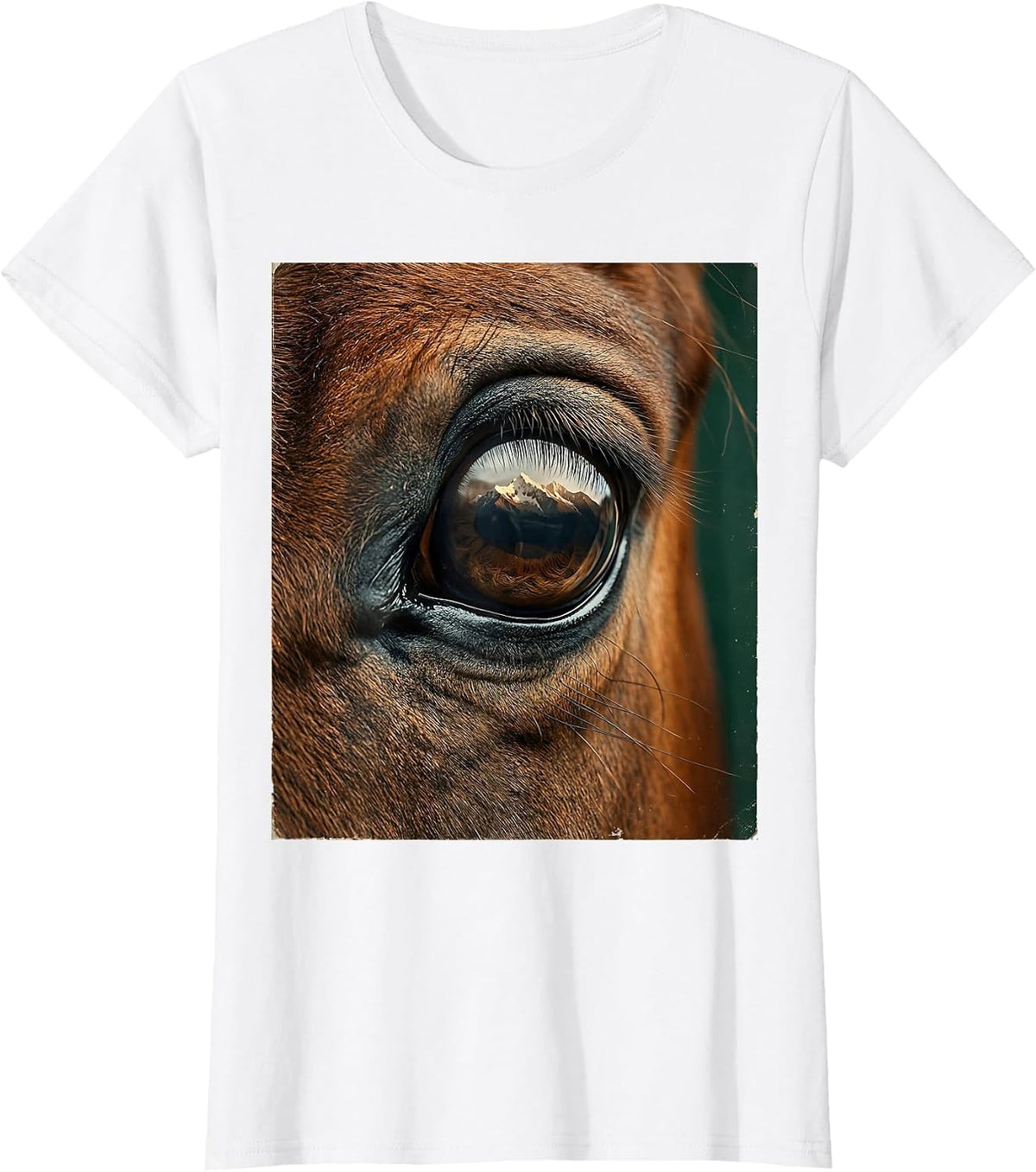 Horse Eye Reflecting Mountains Graphic Design T-Shirt - White