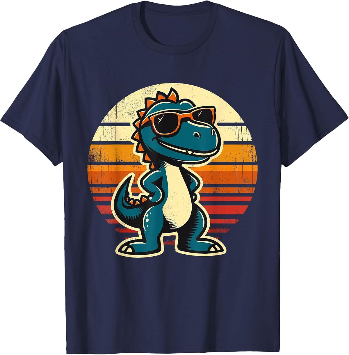 Dinosaur T-Rex Retro Funny Dinosaur T-Shirt - Navy Blue