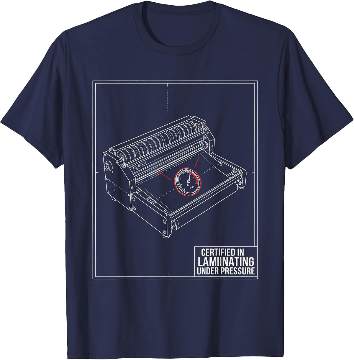 Certified In Laminating Under Pressure Technical Blueprint T-Shirt - Navy Blue