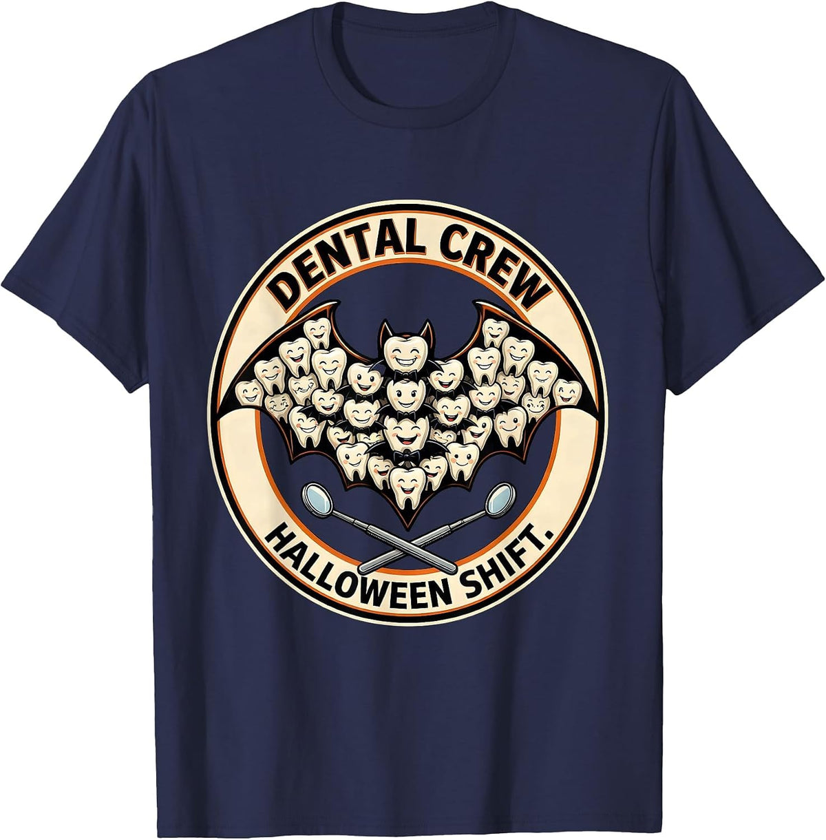 Dental Crew Halloween Shift Cute Teeth Dentist Dental T-Shirt - Navy Blue