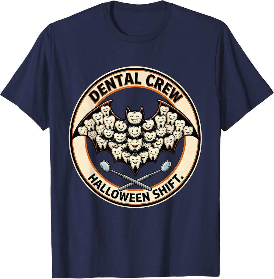 Dental Crew Halloween Shift Cute Teeth Dentist Dental T-Shirt - Navy Blue