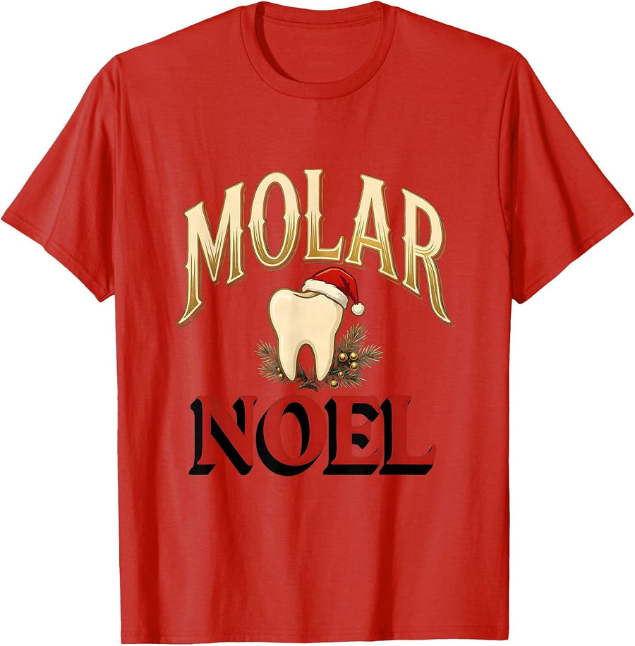 Men's Molar Noel Funny Dental Christmas Dentist Dental Hygienist T-Shirt - Red