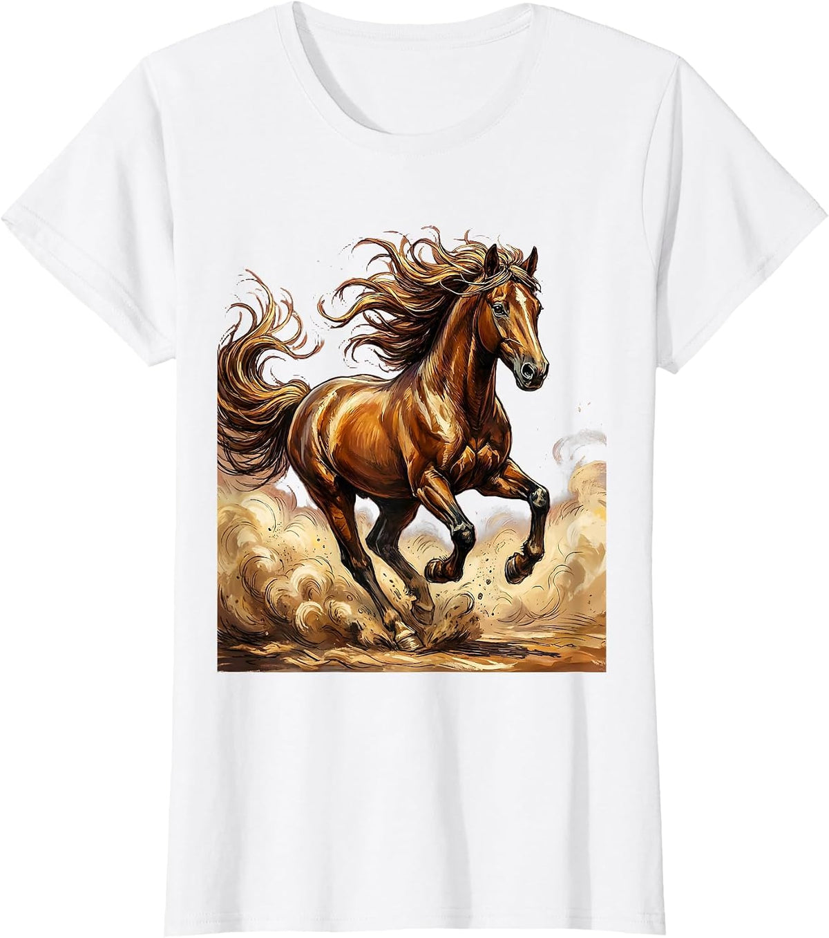 Running Horse Flowing Mane Rodeo Graphic Tee T-Shirt - White