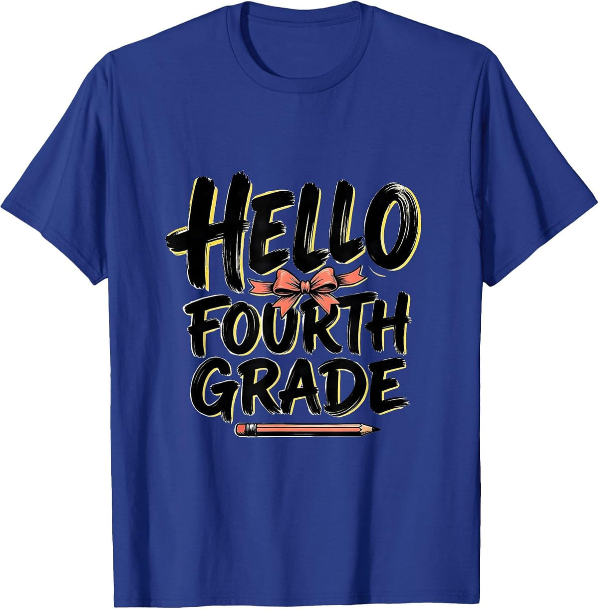 Men's Hello Fourth Grade Cute Coquette Bow Back to School Pencil T-Shirt - Royal Blue