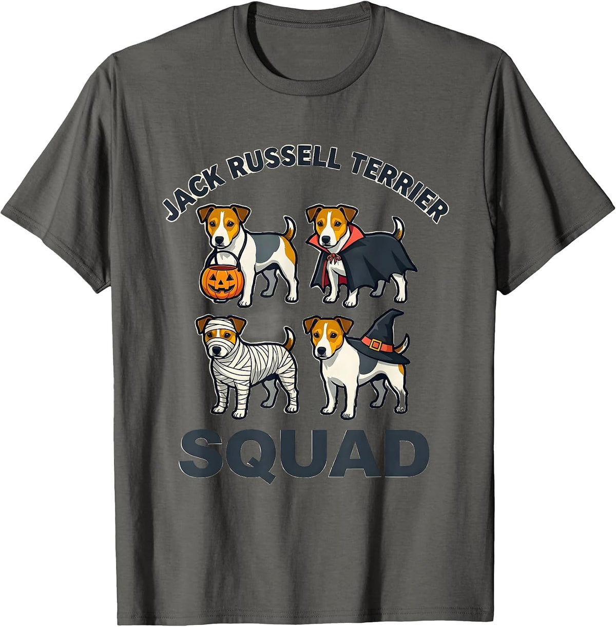 Men's Jack Russell Terrier Squad Halloween Pumpkin Vampire Mummy T-Shirt - Asphalt Grey