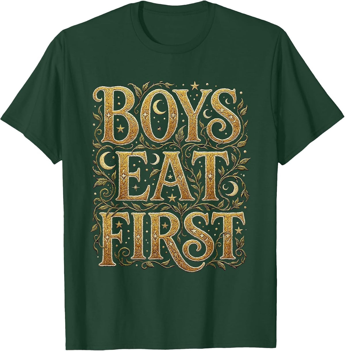 Boys Eat First Funny Thanksgiving Design T-Shirt - Dark Green