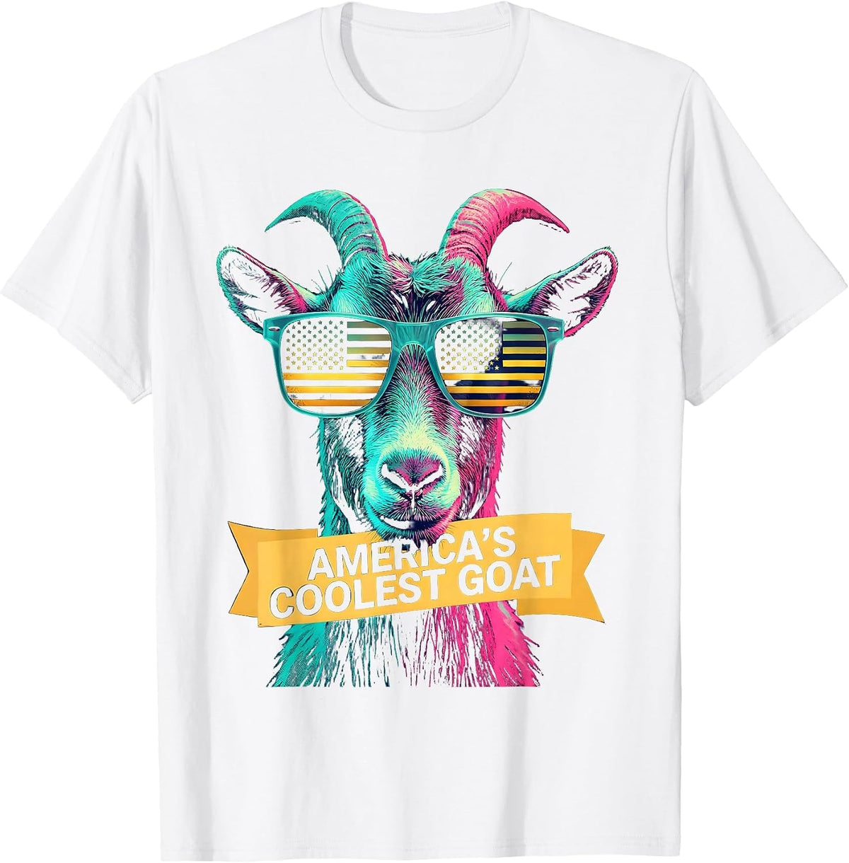 Men's America's Coolest GOAT Funny Goat Sunglasses Animal Lover T-Shirt - White
