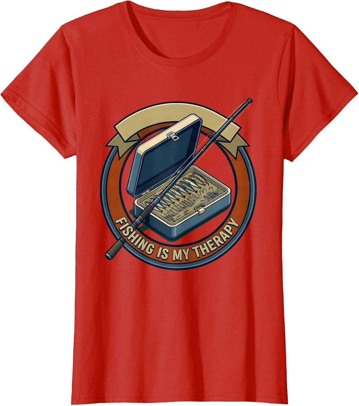 Fishing Is My Therapy Angler Design T-Shirt - Red