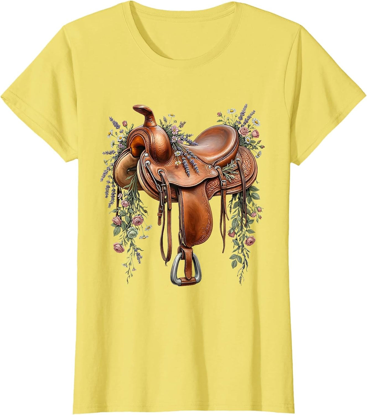 Wildflower Saddle Western Cowgirl Graphic T-Shirt - Lemon Yellow