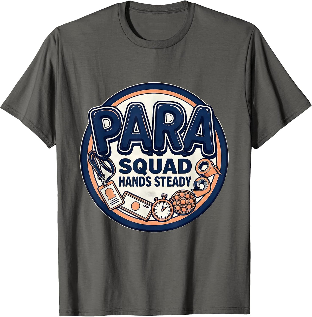 Men's Para Squad Hands Steady Bold Paraeducator Back To School T-Shirt - Asphalt Grey