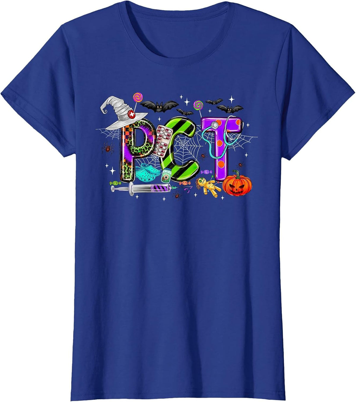 Retro PCT Patient Care Technician Halloween Spooky Season T-Shirt - Royal Blue