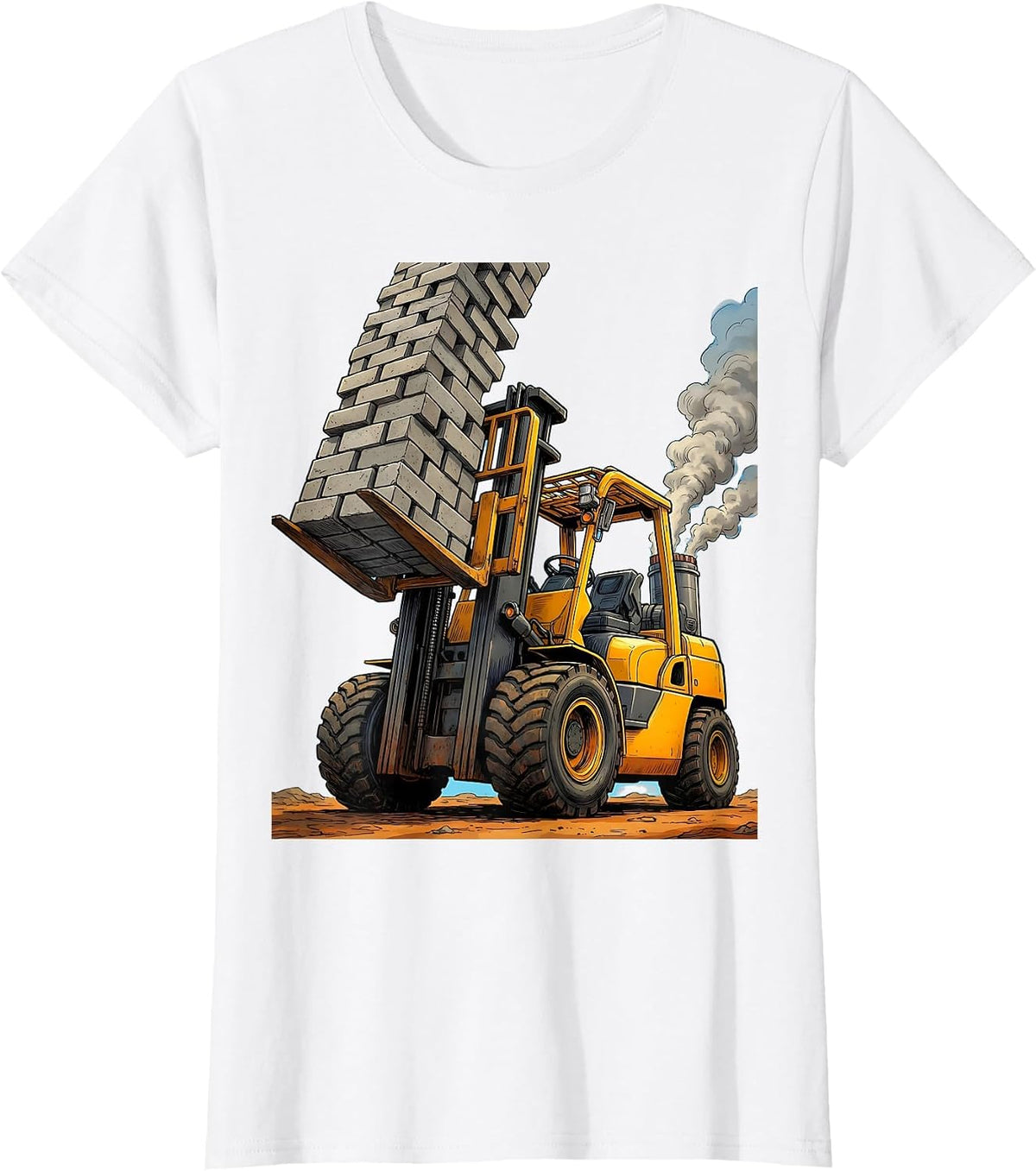 Forklift Lifting Giant Stack of Cinderblocks T-Shirt - White