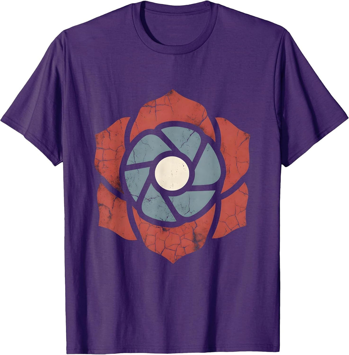 Red Rose Blue Petals Patriotic Floral Design T-Shirt - Purple