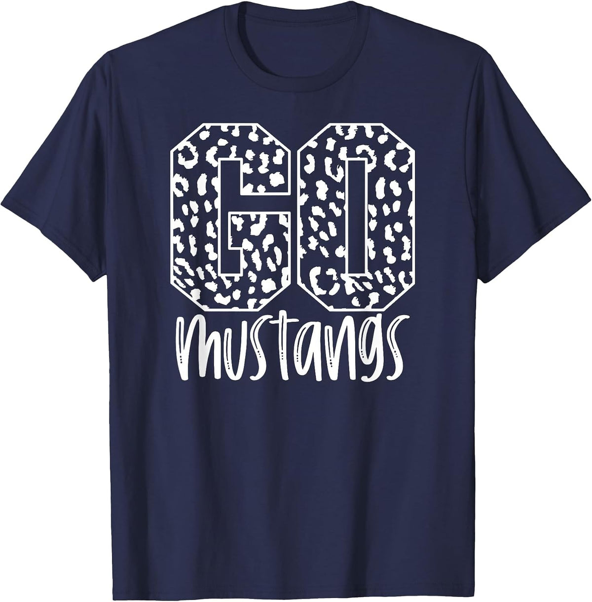 Mustangs Team Mascot School Spirit Game Night Leopard Print T-Shirt - Navy Blue