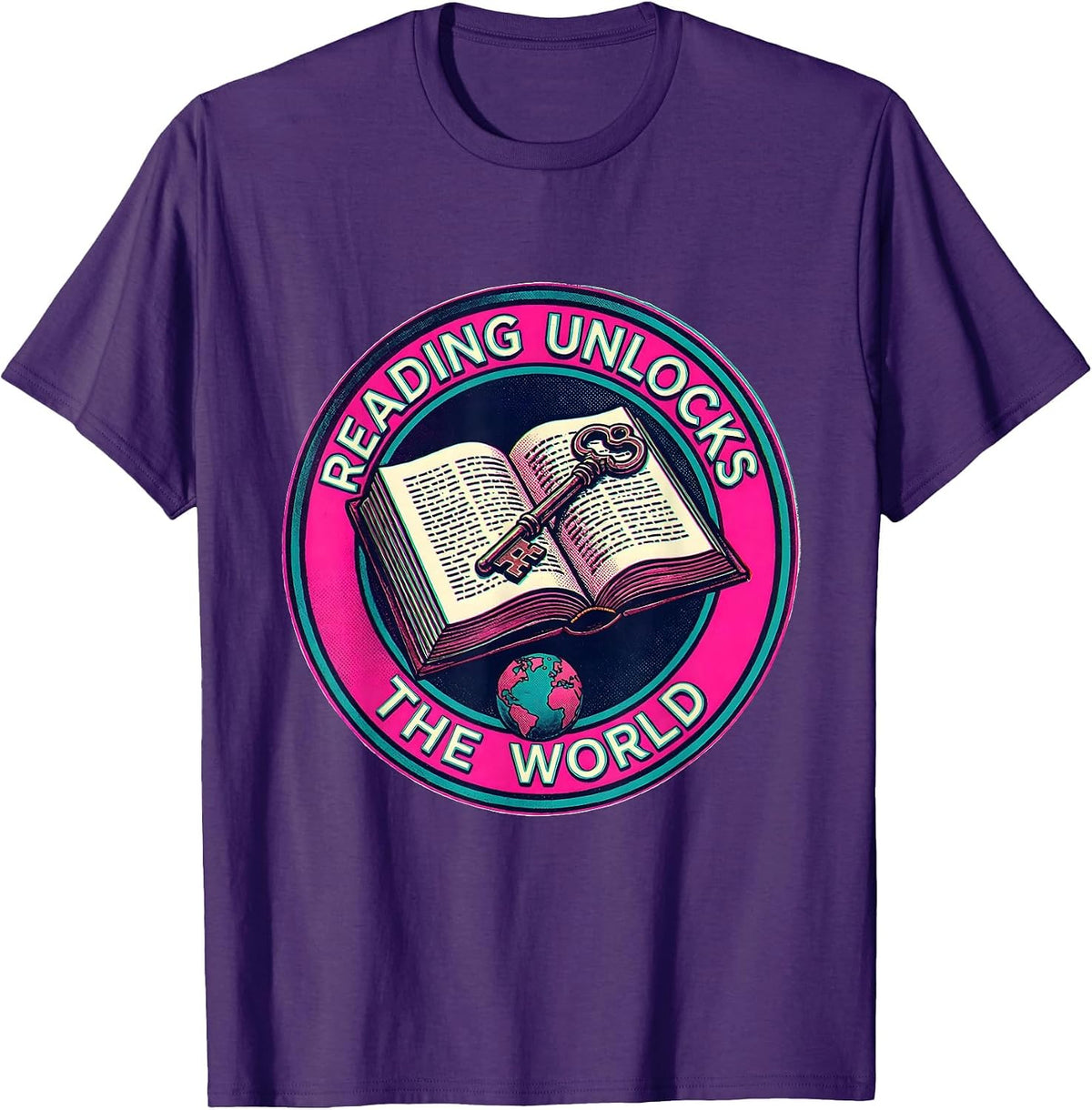 Reading Unlocks the World Teacher Design T-Shirt - Purple