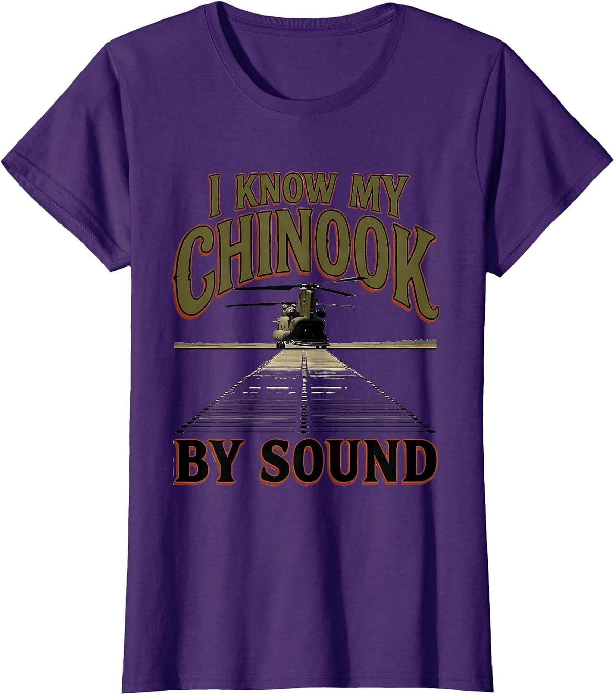 Women's I Know My Chinook By Sound Military Helicopter Veteran Pilot T-Shirt - Purple