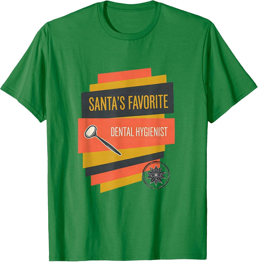 Men's Santa's Favorite Dental Hygienist Funny Christmas Dental T-Shirt - Kelly Green
