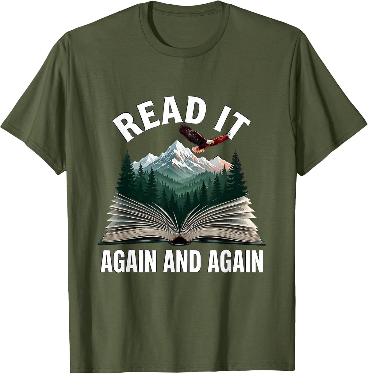 Read It Again and Again Reading Teacher Design T-Shirt - Olive Green