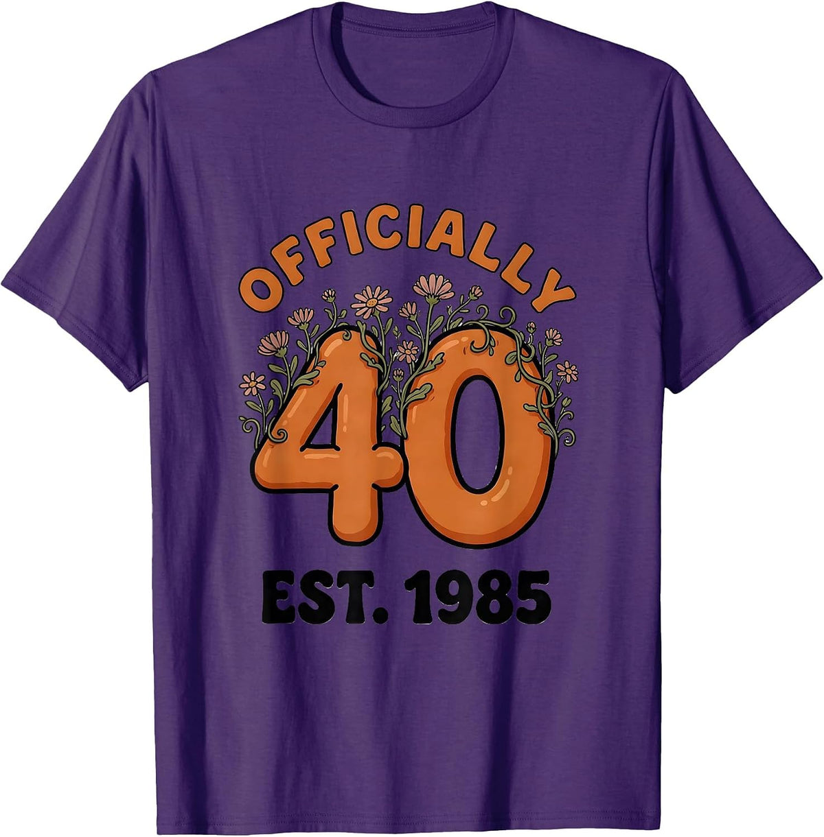 Officially Forty Est 1985 Vintage Wildflower Birthday T-Shirt - Purple