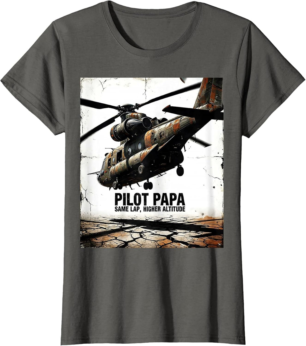 Women's Pilot Papa Same Lap Higher Altitude Distressed Aviation T-Shirt - Asphalt Grey