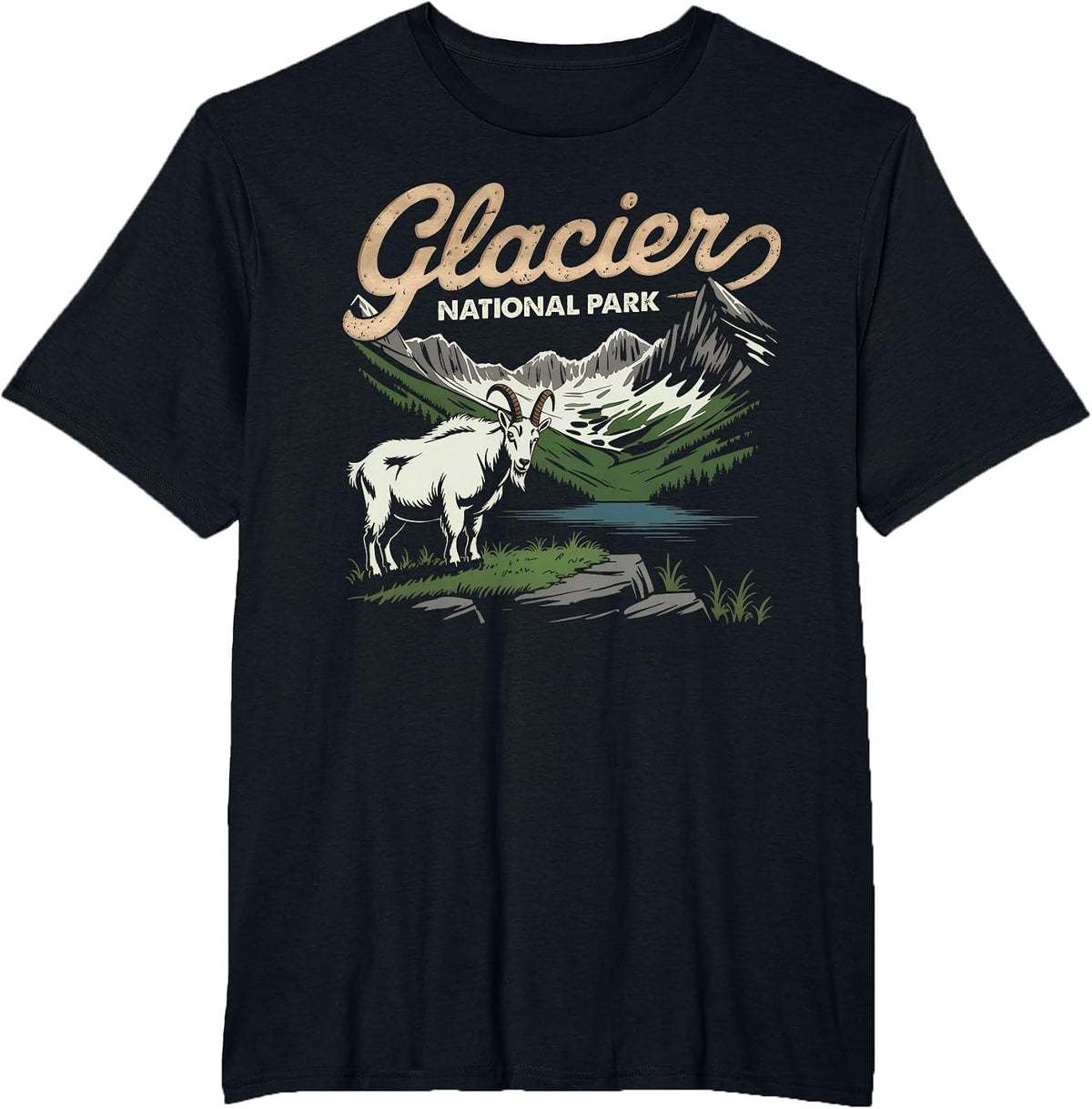 Glacier National Park Mountain Goat Tee for Nature Lovers T-Shirt - Black